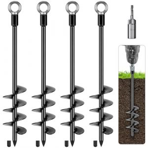 Benelabel Ancrages de Sol, 47cm Piquet Ancrage Piquet de Trampoline &agrave; Visser 4pcs Pointes Temp&ecirc;Te M&eacute;Tal pour Balan&ccedil;Oire/Camping/Abri/Chien/Abri Jardin avec Anneau Fixe Sac Rangement, Noir (besthouse, neuf)
