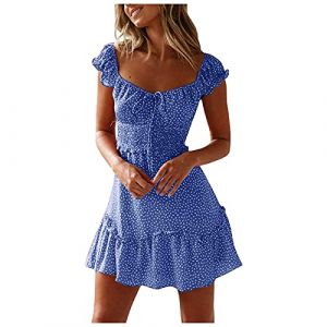 Générique Robe Chic Femme Polka Dot Robe d'été Sexy Mini Robe plissée à Manches d'été Robe à Encolure imprimée pour Femmes Robe pour Femmes Jupe Longue (Mengha (7-15 jours de livraison), neuf)