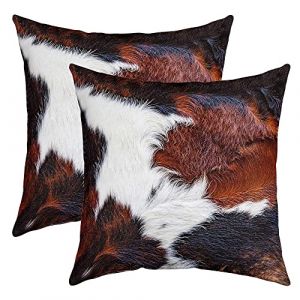 Cuir Vache Taie d'oreiller 40x40cm Cuir Vache Housse de Coussin pour Le Salon Chambre &agrave; Canap&eacute;er Lot De 2 Housse Coussin Western Ferme Animaux Blanc Noir Brun Taie Oreiller pour Canap&eacute; Chair (Bofanshangmao, neuf)