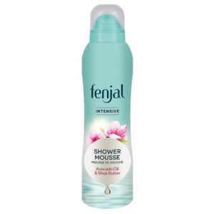 fenjal Shower Mousse 200 ml Gel douche végétalien à l'huile d'avocat, beurre de karité, mousse crémeuse, peaux normales à très sèches - Intense (Drogeriewelten, neuf)