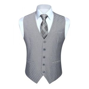 HISDERN Gilet Costume Homme Gris Mariage Classique Formel Gilets Sans Manche Hommes Coton Couleur Unie Gris avec Poches Fête M (hisdern, neuf)