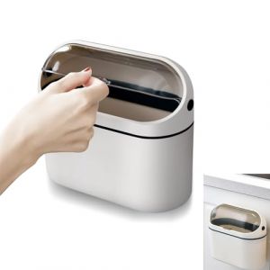 Poubelle de Table Fix&eacute; au Mur, 2L Mini Poubelle Salle de Bain, Poubelles de Bureau Poubelles Salle Bain pour Salon, Bureau, Blanc ivoire (20.5&times;10.2&times;19cm) (BaiHD Store, neuf)