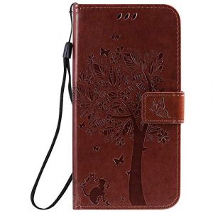 Fatcatparadise Coque Huawei Honor 6A,[avec Film Protecteur Tremp&eacute; Libre] (S&eacute;rie De Chat Et d'arbre) R&eacute;tro Premium Flip Etui Portefeuille Support PU Cuir pour Huawei Honor 6A (Caf&eacute;) (Fatcatparadise, neuf)