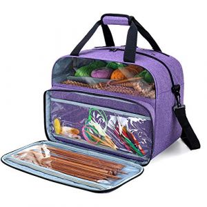 Teamoy Sac de Tricot Rangement pour Pelote de Laine, Sac Fourre-Tout pour Pelotes de Laine et Fils, avec Multiples Poches pour Aiguille &agrave; Tricoter et Autres Accessoires de Tricot, Violet (DR-EU, neuf)