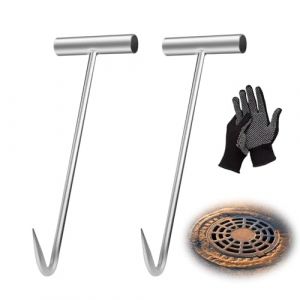 CHUANFU 2 Pi&egrave;ces Crochet Leve Plaque avec 1 Paire de Gants, 30 CM Crochets de Levage, T Crochet de Plaque D'&eacute;gout, Couvercle de Regard Crochets, pour Bouche D'&eacute;gout, Suspendre la Viande (CHUANFU, neuf)