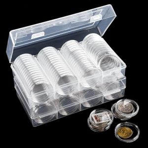 100 pièces Capsules de Monnaie Capsules pour Pièces de Monnaie Conteneur 27mm porte Pieces de Monnaie Collection Pochette pour Pieces de Monnaie pour Collecte et Stockage de Pièce de Monnaie (Gold Rush on the Waves, neuf)