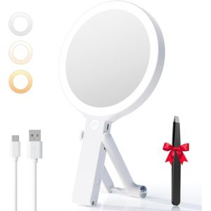 Auxmir Miroir Grossissant Lumineux Double Face 30X/1X, Miroir Maquillage Grossissant 2000mAh Rechargeable avec 3 Couleurs Éclairage, Mirroir LED Pliable avec Pince à Épiler pour Voyage/Bureau/Chambre (Auxmir Direct, neuf)