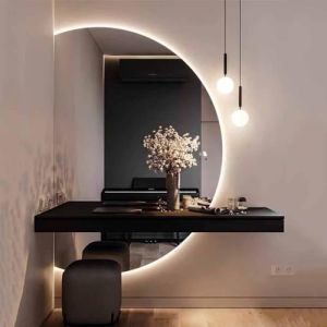 ZYBOWAYL 120cm Demi-cercle Miroir Pleine Longueur avec &Eacute;clairage, 3 Couleurs LED Miroir de Maquillage Dimmable, 110cm Grand Anti-bu&eacute;e Miroir Mural de Salle de Bain avec Commande par Effleurement(Right (Liang Hai Hai, neuf)