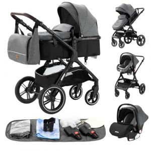 YAZOCO Poussette 3 en1 Compacte Poussette CombinéEs Anstout Terrain Luxe Haut Paysage Quadruple Pliable Canne Bébé Poussettes Confort Convient aux Nouveau Nés (YAZOCO BRAND STORE, neuf)