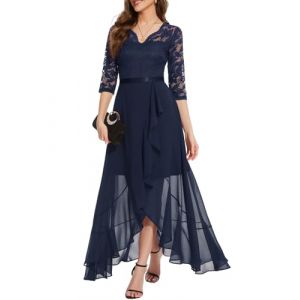 Bboninedress Robe de Soirée Cocktail Femme Asymétrique pour Gala Fiançailles Demoiselle d'honneur Mariage Invité Anniversaire Cérémonie Baptême Col en V Manches 3/4 Navy S (Bbonlinedress, neuf)