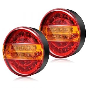 NWpangu Feux de Remorque LED, 5 pouces Rond Hamburger Feux Remorque LED Feu Stop de Frein Lampe Indicateur de Clignotant pour Camion Caravane Remorque, Rouge/Jaune. (Dingcheng, neuf)