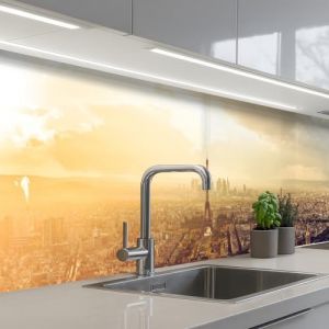 KitchenYeah© Crédence Adhésive Cuisine 60x350 cm Résistant À La Chaleur Plaque Adhesif Fond De Hotte Interieur Cuisson Sur Mesure Paris - Skyline - Coucher Soleil - Villes (KitchenYeah, neuf)