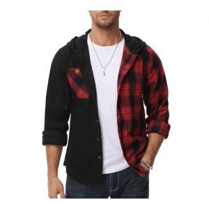 SwissWell Chemise en flanelle &agrave; carreaux pour homme - Manches longues - Chemise de b&ucirc;cheron d&eacute;contract&eacute;e boutonn&eacute;e - Chemise d&eacute;contract&eacute;e avec poche de poitrine, noir/rouge, XXL (Luckyseller4, neuf)