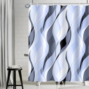 Uiiooazy Rideau Douche Anti Moisissure, Rideau de Douche Bleu Abstrait Rayures Gris Rayé Rideaux de Baignoire Tissu Imperméable Lavable Polyester Rideaux Salle de Bain avec 12 Crochets 180x240cm (dongguibinjingpinxiaodianpu, neuf)