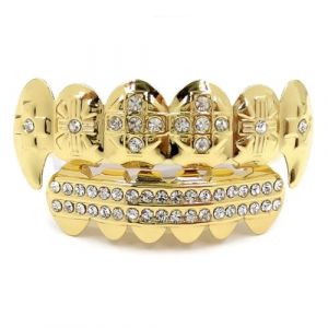 yufana Hip Hop Dents Grilles, Hip Hop Poker Diamond Top and Bottom, Dents Artificielles, L'Or Brillant Pour Les Rappeurs De Clown, Le Cadeau De F&ecirc;Te De R&ocirc;Le D'Halloween Crocs d'or (yufana, neuf)