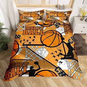 Basketball Print Housse de Couette Sports Parure de Lit 140x200cm 3D Ball Games Parure Housse de Couette pour Garçons Filles Ados Chambre Décor Joueur de Basket Jaune avec 1 taie d'oreiller (Bofanshangmao, neuf)