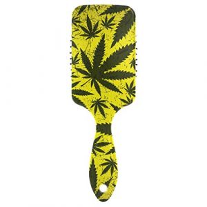 MONTOJ Brosse &agrave; cheveux professionnelle avec motif de feuille de cannabis sur le drapeau rastafari grunge avec base de coussin, grille d'a&eacute;ration &agrave; l'int&eacute;rieur avec dents de peigne lisses en nylon (MONTOJ, neuf)
