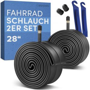 Büchel Chambre à air 28" – AV 40 mm, 28 x 1,75-2,125 (47-622), avec démonte-pneu et capuchon de valve | Chambre à air étanche 28" en caoutchouc de qualité supérieure - Chambre à air de vélo de ville (KLB Trade GmbH, neuf)