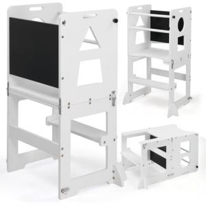 LEADZM Tour d Observation Enfant Pliable Montessori，Tour d'apprentissage，Enseignement Compl&eacute;mentaire en G&eacute;om&eacute;trie，S&eacute;curit&eacute; Anti-Bascule & Design en Bois Robuste pour Cuisine, Espace Enfant（Blanc） (VICTOPV, neuf)