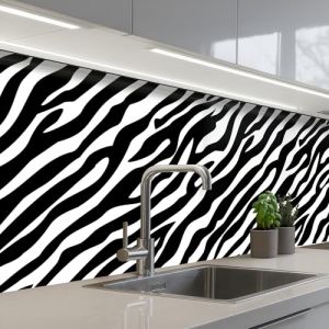 KitchenYeah&copy; Cr&eacute;dence Cuisine &Agrave; Coller 80x150 cm Protection Plaque De Cuisson Adhesif Plastique Rigide Dalle Murale Animaux - Z&egrave;bre - Design (KitchenYeah, neuf)