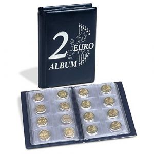 Leuchtturm 350454 M&uuml;nzalbum Route 2-Euro - Album de Poche pour 48 pi&egrave;ces de 2&euro; - 2 Euro Couvercle gaufr&eacute; - Bleu (Philantologie, neuf)