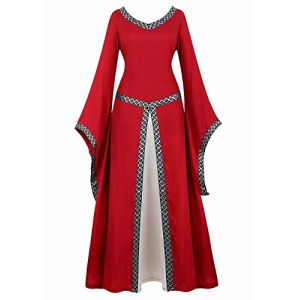 Jutrisujo Médiévale Renaissance Robes Maxi Parti Costume Vintage Déguisements Halloween Gothique Femmes Cosplay Déguisement Carnaval Victorien Rouge M (jutrisujo Unique, neuf)