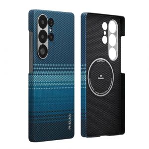 pitaka Coque Magn&eacute;tique pour Samsung Galaxy S25 Ultra Cover en Fibre d'Aramide Super Mince et L&eacute;ger en Aspect Fibre de Carbone Housse Robuste Compatible avec Magsafe [Coque Tiss&eacute; Tactile ] Moonrise (PITAKAofficial, neuf)