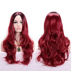 GHK Anime Partie Milieu Racine Foncé Noir Rose Bleu Pourpre Ombre Perruque Cheveux Synthétiques Longue Ondulée Femme Perruques Cosplay Haute Température Fibre Auburn (good stuff A, neuf)