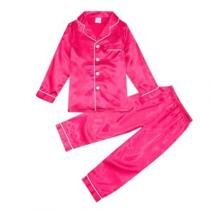 Pyjama Fille Enfants B&eacute;b&eacute; Fille Gar&ccedil;on Satin Pyjama Ensemble de Pyjama en Satin Satin Pyjama Ensemble Enfants Ensemble &Agrave; Manches Longues Hauts Boutonn&eacute;s Pyjama Chemise + Pantalon Long (GUnakd, neuf)