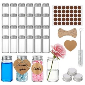 NAHUAA 30 Pièces Tube a Essai Verre Bouchon a Vis 30 ml Tube Transparent à Fond Plat Tubes à Essai Fiole en Verre Eprouvette pour Dragees, Fleur, Épices, Bonbons, avec Cartes d'Étiquettes, 3x7 cm (DEFOONLINE, neuf)