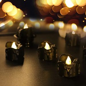 PERZOE 6 Pcs LED Bougies Lumières Noir LED Bougies Chauffe-Plat À Piles Électriques sans Flamme Scintillement Bougies Chauffe-Plat LED Bougie Lampe A (AchidistviQ, neuf)