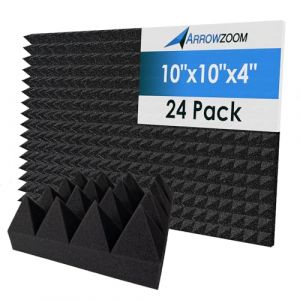 Arrowzoom 24 Pi&egrave;ces Panneaux Acoustiques en Mousse, 25 x 25 x 10 cm, Panneau Pyramidale Noir Haute Densit&eacute;, Mousse Absorbante pour Studios d'Enregistrement, Home Cin&eacute;ma, R&eacute;sistant au Feu KK1471 (ArrowEU (Livraison rapide 7-14 jours), neuf)