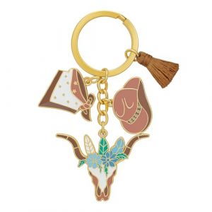 Porte-Cl&eacute;s Cowboy &ndash; Porte-Cl&eacute; Western Bagages D&eacute;cor Breloques De Sac Pour Hommes, Cr&acirc;ne De Vache, Chapeau, Foulard Et Pompons, Cadeau Sympa De Porte-Cl&eacute;f Pour Hommes Et Femmes (JTYX, neuf)