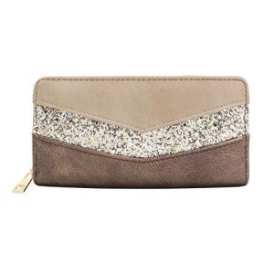 CRAZYCHIC - Portefeuille Paillettes Grande Capacit&eacute; Femme - Compagnon Porte-Monnaie Long Bande Strass Brillant Cuir PU Multicolore - Plusieurs Compartiments Cartes - Tendance Mode - Marron (Crazychic, neuf)