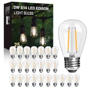 LangPlus+ Lot de 25 ampoules LED S14 2W en verre, culot E27, 2700K, blanc chaud, ampoules Edison LED pour guirlande lumineuse, non dimmable, &eacute;quivalent 2W &agrave; une ampoule &agrave; incandescence de 20W (LangPlus+, neuf)