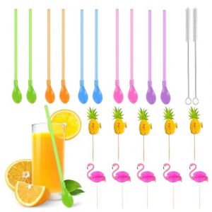 THXFUNAREA Cuillère Paille Reutilisable 2 en 1,Kit Cocktail、paille reutilisable Paille Smoothie, paille bubble tea Pailles Reutilisable Parfait pour Smoothies Laits Frappés Cocktail Café(Total 22 PCS) (BYSMDXZDZH, neuf)