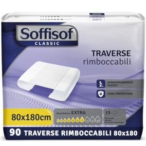 Soffisof Bed 80x180 Extra - 90x Al&egrave;se Jetable Adulte - 6 Paquets de 15 Prot&egrave;ge Matelas Jetable Avec Ailes 80x180cm, Absorption jusqu'&agrave; 7 Gouttes - Alese de Lit Incontinence (Clikeaze FR, neuf)