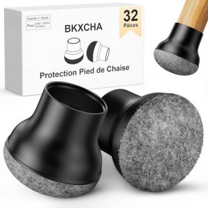 BKXCHA Protection Pied de Chaise Silicone, Protege Pieds de Chaise Noir 32pcs avec Feutre épaissi Tampon Chaise Ronde, Patins pour Chaises Réduire Les Rayures et Bruit, Embout Pied de Chaise 25-30mm (Kjok OÜ, neuf)