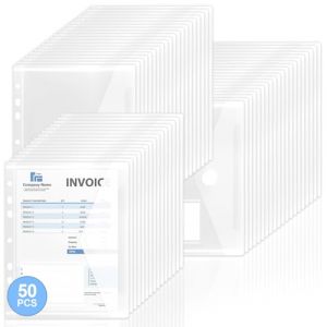 Lot de 50 Pochettes Plastique A5, Chemise Plastique Porte-documents avec Fermeture Auto-Agrippante, Pochettes Plastiques Perfor&eacute;es A5 avec &eacute;tiquettes pour Organiser des Documents (DERUNRUN, neuf)