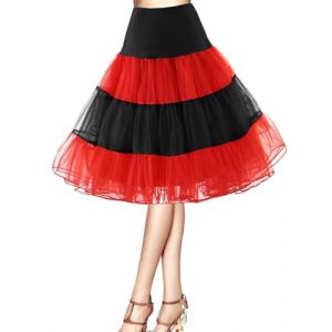 Jupon années 50 Vintage en Tulle Rockabilly Petticoat Femme Tulle Hoopless Cocktail Jupe Underskirt Fille 50s Retro Demi-Jupe Robe Ballet Bal Jupons Tutu Demi-Slip Longueur 66cm/26inch(Noir-Rouge,36) (Happy&Princess, neuf)