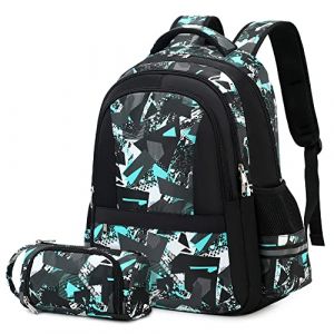 SOMBLG Sac a Dos Garcon Ado Cartable Ecole Sac &agrave; Dos College Sac Ados Adolescent &Eacute;cole Primaire Scolaire Gar&ccedil;on Impermeable Enfant (6-Bleu 2PCS) (SOMBLG, neuf)