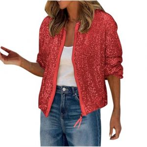 Veste Paillettes Femme Ete Legere Vestes Sequins Bomber &agrave; Paillettes Fermeture &eacute;clair Blouson Vestes Paillette Sparkly Veste Brillante Scintillante Paillette Cardigan Haut Tops Bolero Chic et Elegant (⭐⭐⭐⭐⭐AEGJEGVD⭐⭐⭐⭐⭐, neuf)