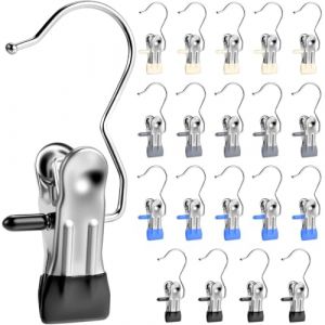 KIRZAX 20 Pinces &agrave; Linge Inox - 4 Couleurs (Cr&egrave;me Blanc/Bleu Ciel/Gris/Noir), Cintre Pince anti-d&eacute;rapante pour Linge/Serviette/Calcetines (VLAD SHOP ADV, neuf)