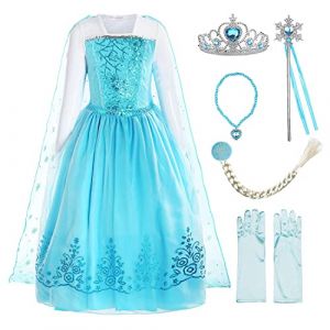 ReliBeauty Fille Robe de princesse avec paillettes manches longues costume d’Halloween Noël déguisement pour enfants dress up avec accessoires, bleu clair,6-8ans/114-126cm(Étiquette130) (Matt Viggo, neuf)