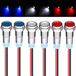 GUUZI 6pcs 12V-24V 6mm LED Panneau Pilote Avertissement Voyant Lampe Indicateur Directionnelle (Rouge/Bleu/Blanc) (GUZI STORE, neuf)