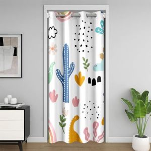 Homewish Rideau de Porte Dinosaure Enfant 106x203 cm, Occultant Imprimé Cactus, Placard Mignon Vert Bleu, Traitement de Fenêtre Fleurs Arc-en-Ciel Boho pour Chambre (Suzhou yiyanyun e-commerce Co., Ltd, neuf)