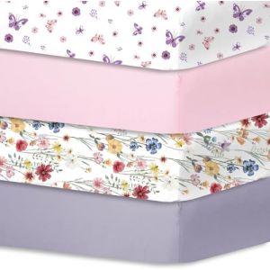 Little Grape Land Draps pour Lit B&eacute;b&eacute; 4 Pi&egrave;ces 60x120 cm,Drap Housse 70x140 Lit B&eacute;b&eacute; 100% Microfibre Respirante Oeko-TEX avec Prot&egrave;ge Matelas Amovible et Motifs Mignons(Papillons et Fleurs) (SterlingHome, neuf)