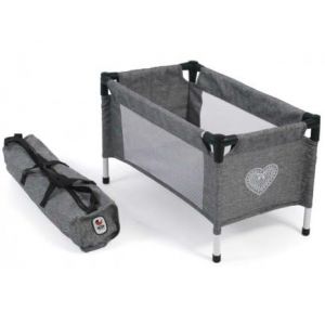 Lit Parapluie/lit de Voyage pour Poupon - 54x31x32 cm - Coloris Gris Jean - Set Accessoire poup&eacute;e + Carte Animal (cavernedesjouets, neuf)
