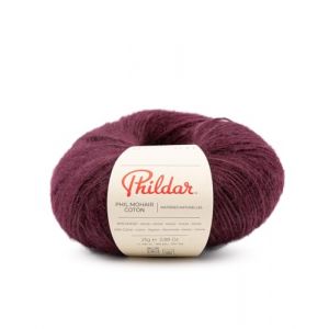 Phildar - Pelote de Laine Phil Mohair Coton - Laine &agrave; Tricoter - 40% COTON,60% KID MOHAIR - Aiguille n&deg;5 - Couleur AUBERGINE (HAPPYWOOL, neuf)
