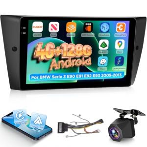 NHOPEEW Autoradio 4+64G Android pour BMW Serie 3 E90 E91 E92 E93 2005-2013 avec Carplay sans Fil et Android Auto - &Eacute;cran incell 9 Pouces Prise en Charge WiFi GPS Commandes au Volant + Cam&eacute;ra de recul (Tianju-EU, neuf)